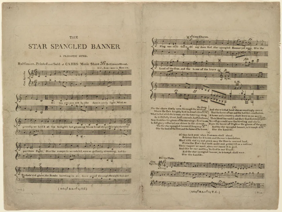 The first sheet music publication of The Star Spangled Banner (Thomas Carr, 1814)